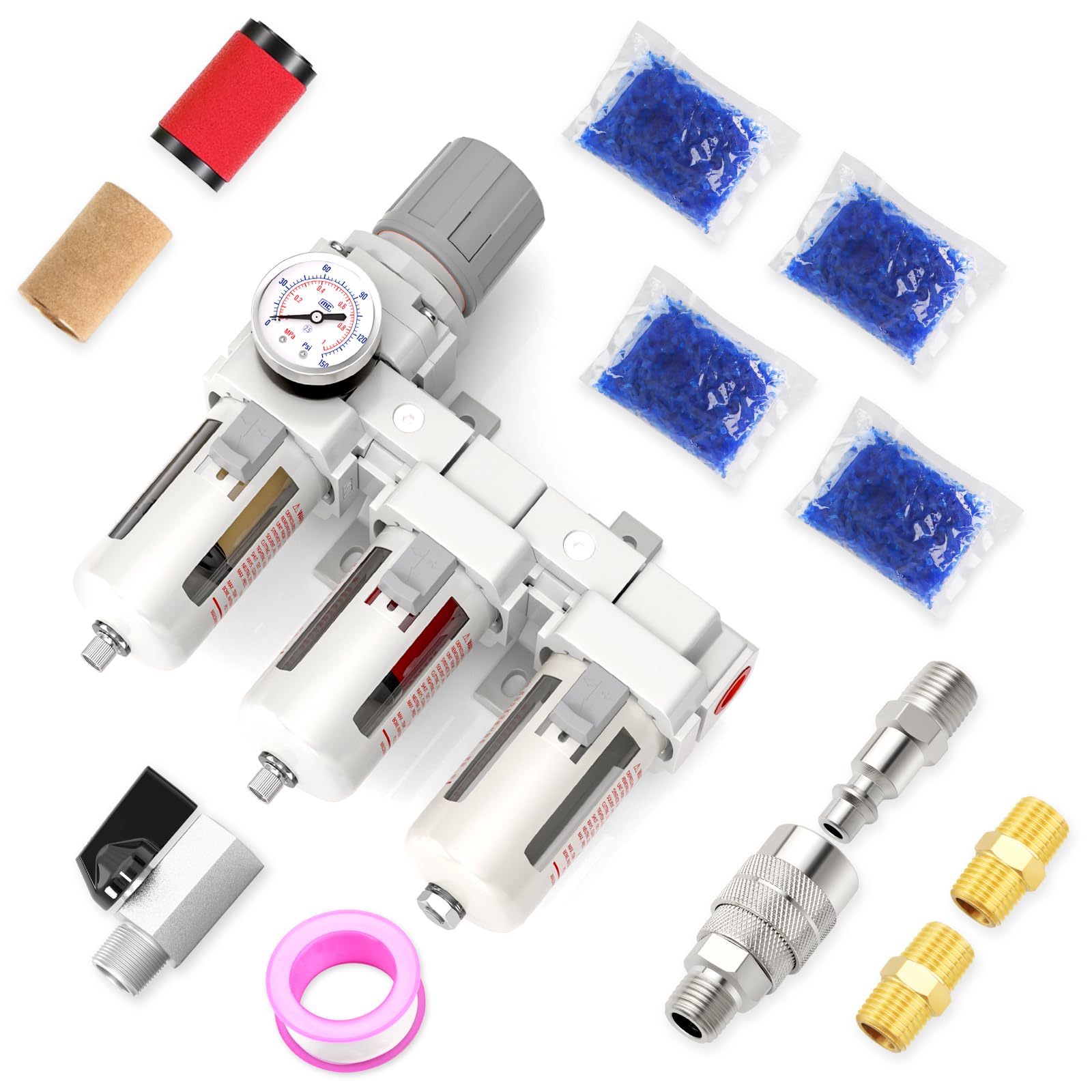 Photo 1 of MEANLIN 1/2" NPT 3 Stage Aluminium Air Drying System with 150PSI Gauge, Coalescing Filter, Particulate Filter, Desiccant Dryer and Air Regulator, Manual Drain For Plasma Cutter and Paint Spray