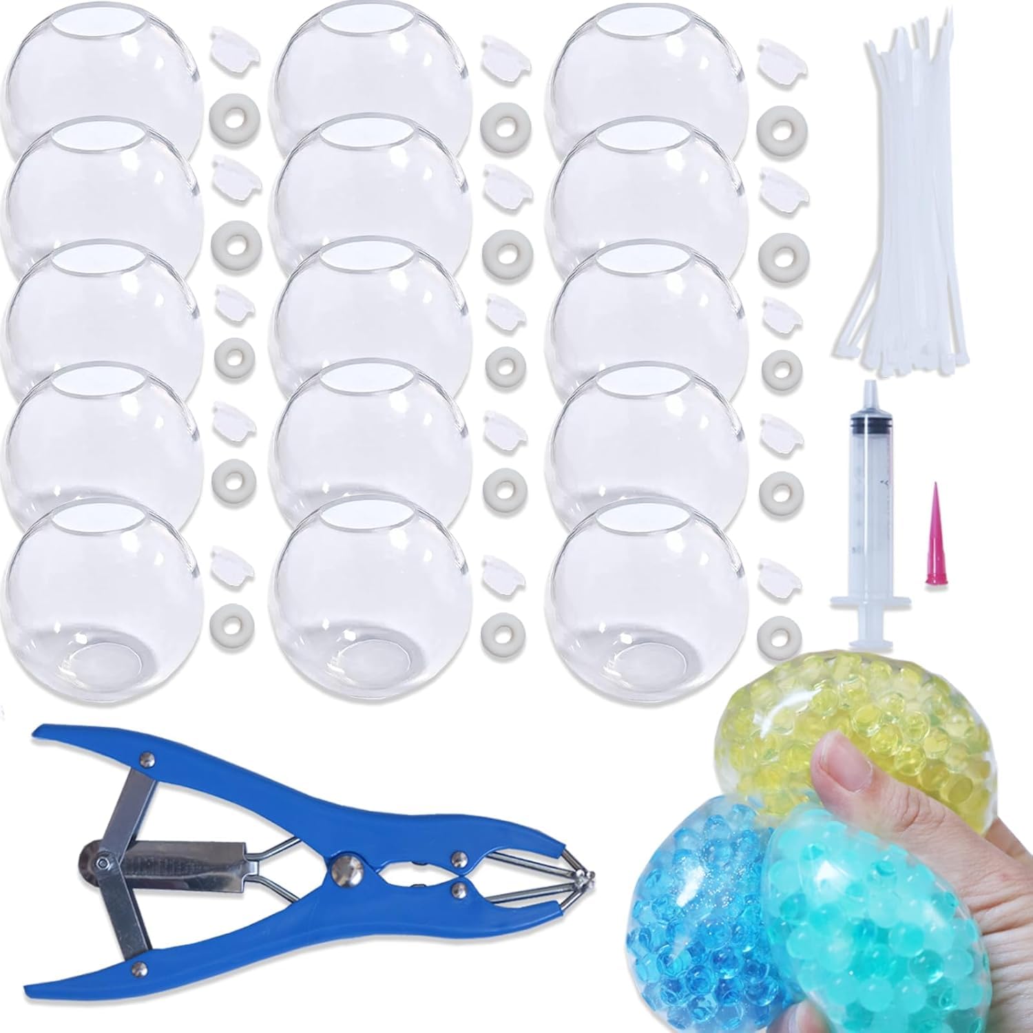 Photo 1 of 15pcs DIY Stress Ball Kit – Blank Skins with Air Pump & Expander Tool for Making Pressure Balls, Make Your Own Fidget Pressure Balls for Adults (15Transparent)