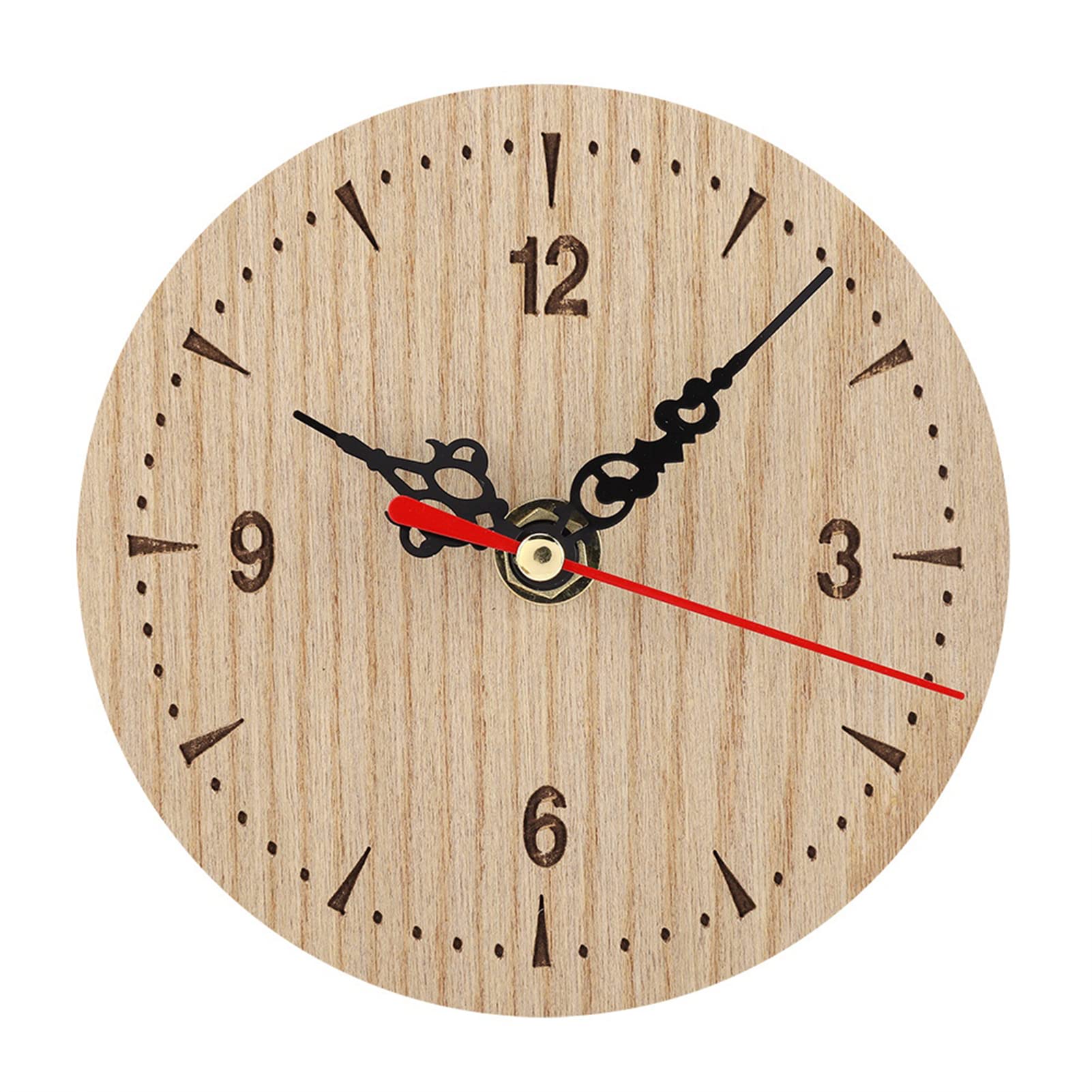 Wifehelper Vintage Round Wood Table Desk Wall Analog Clock for Living Room Bedroom Office Quiet Silent(Diameter: 12cm)