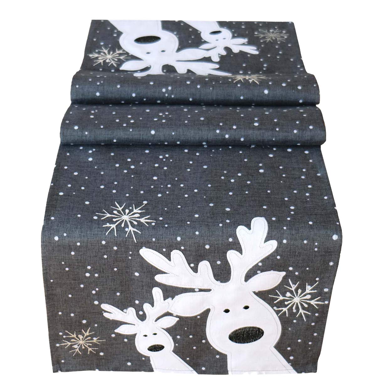 texpot Table Runner 40 x 85 cm Grey White Silver Funny Elk Reindeer Table Cloth Christmas Decoration Christmas Tablecloth