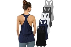 SEXY BASICS Women's 5 Pack Everyday Flowy Burnout Racer Back Active Workout Tank Tops