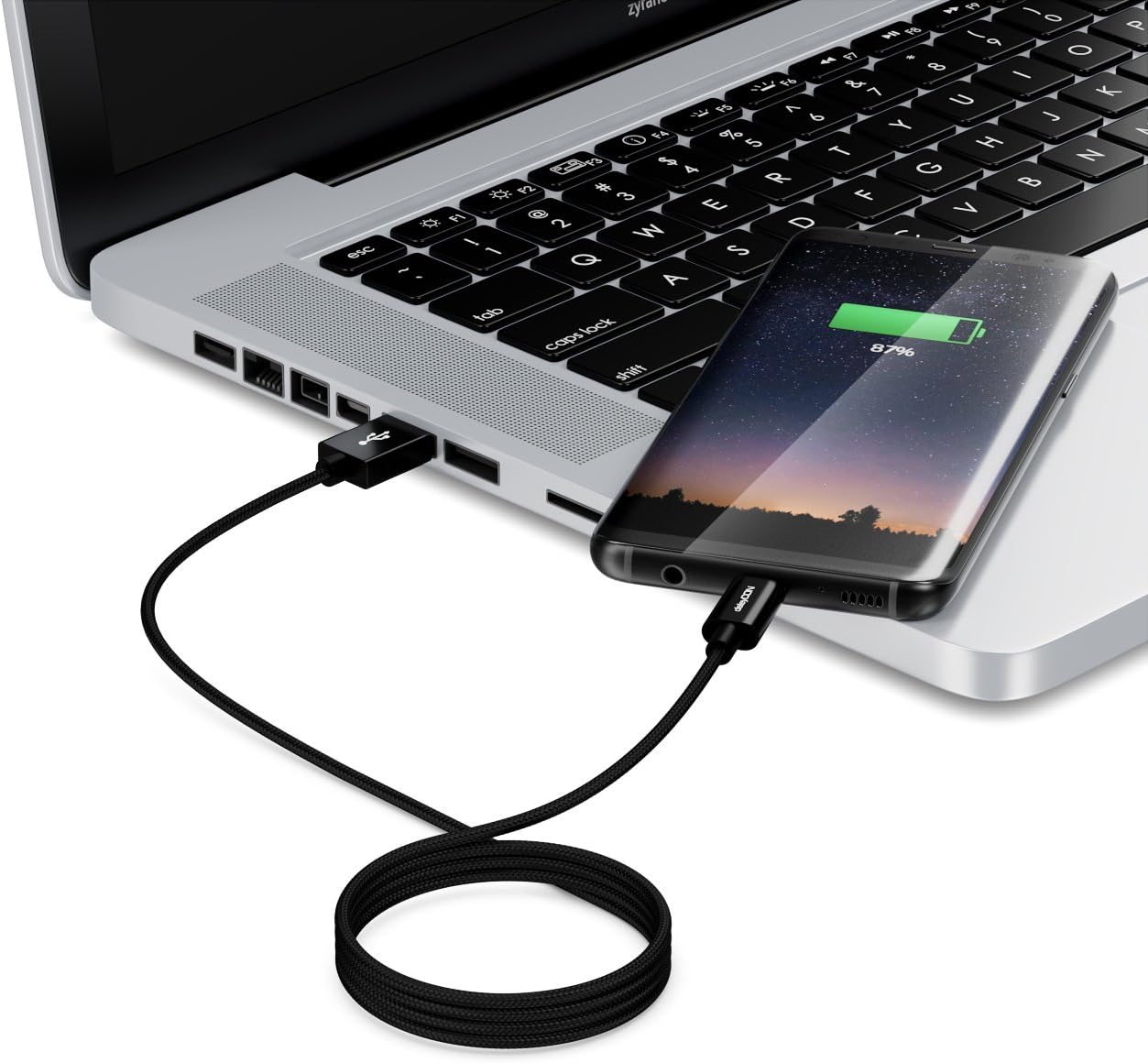 deleyCON 2m (6.56 ft.) USB C Cable - Charge & Data Cable with Nylon + Metal Plug - USB C to USB A - Compatible with S20 S10 S9 S8 Serie Note 8 Note 9 Chromebook etc. Models with C-Socket - Black - Image 5