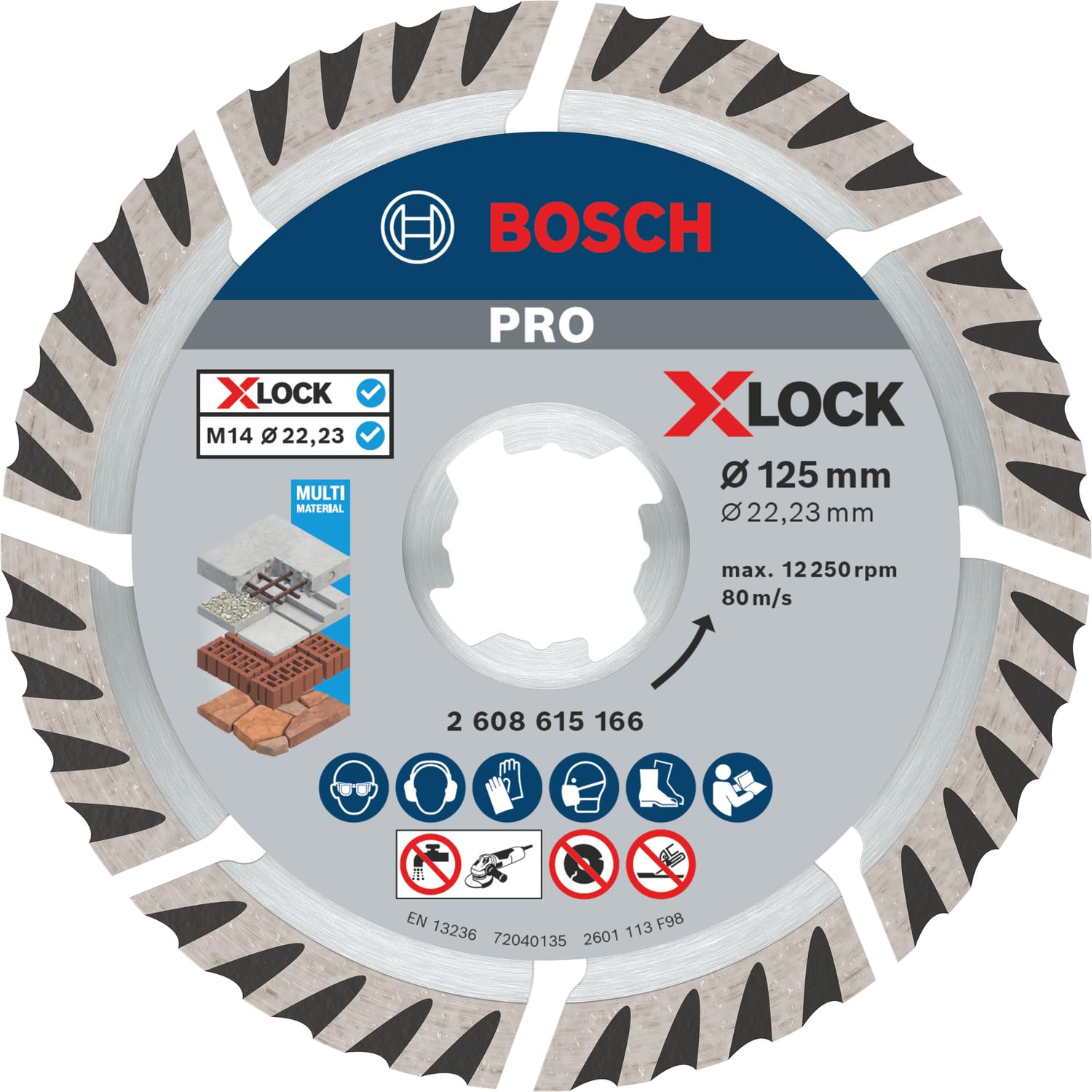 Bosch 1x PRO Multi Material Diamanttrennscheiben, X-Lock (für Beton, Stahlbeton, Ø 125 mm, Professional Zubehör Kleiner Winkelschleifer)