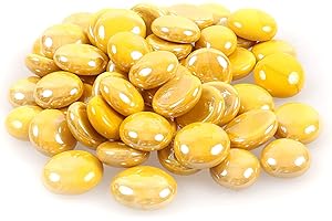 SHINY STONE High Luster Reflective Round Glass Gravel,Fire Glass Marbles Pebbles Stones Beads Chips,Vase Fillers for Aquarium Succulent Garden Decoration,17-19mm(2/3''-3/4''),335g/0.78lbs (China Yellow)