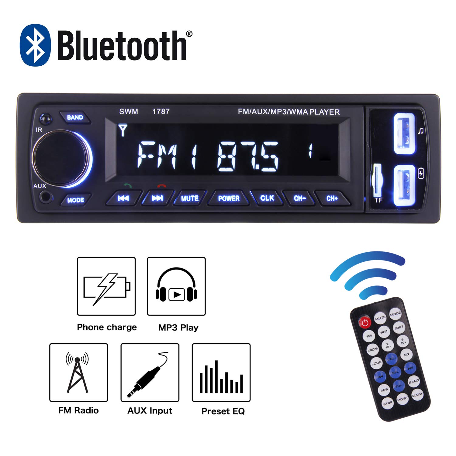 Amazon.com: Car Radio Bluetooth MP3, Single Din Car Audio Stereo FM Radio  Large Display 12V with Remote FM USB/SD/Aux (D-5): Beauty