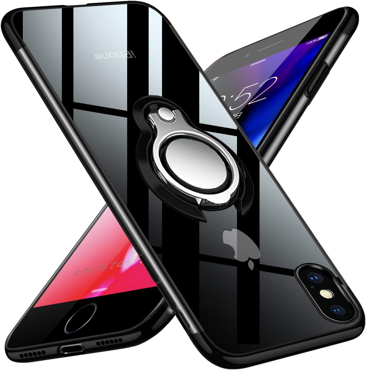 kadixini iPhone XS,iPhone X Case,Crystal Clear with 360 Degree Magnetic Ring Holder Kickstand, Magnet Car Holder Cover for iPhone XS/X Black