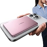 LISEN 0.3‘’ Ultra Slim MagSafe Portable Charger,5000mAh Wireless Card Slim MagSafe Battery Pack iPhone 17 Air Accessories,Magnetic Power Bank for iPhone 17 Pro Max Plus Air/16/15/14/13/12，Pink