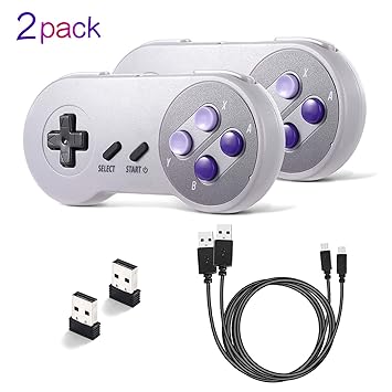 2 Pack Wireless USB SNES Controller, suily 2.4G USB Gamepad Classic Game Controller Joypad für Windows Laptop PC Mac Raspberr