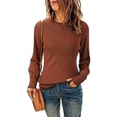 Dokotoo Womens Ribbed Knit Long Lantern Sleeves Sweater Crewneck Casual Slim Fit Pullover Jumper Tops