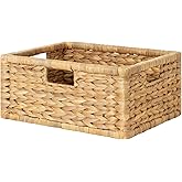 StorageWorks Large Wicker Basket for Organizing, Pantry Organizer with Wooden Frame, Water Hyacinth Storage Basket for Shelves