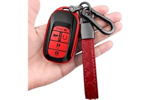 Sindeda for Honda Key fob Cover with Leather Keychain Soft TPU Full Cover Protection,for 2022 2023 2024 Civic Accord HR-V Pilot CR-V,5 Buttons Key Fob Shell(Red)