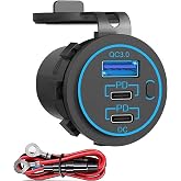 12V USB-C 20W PD &amp; 18W QC3.0 Waterproof Outlet Switch for Car Boat RV | IP66 waterproof 12V/24V USB-C PD 20W &amp; QC3.0 18W fast charge for phones, tablets, GPS in cars boats.