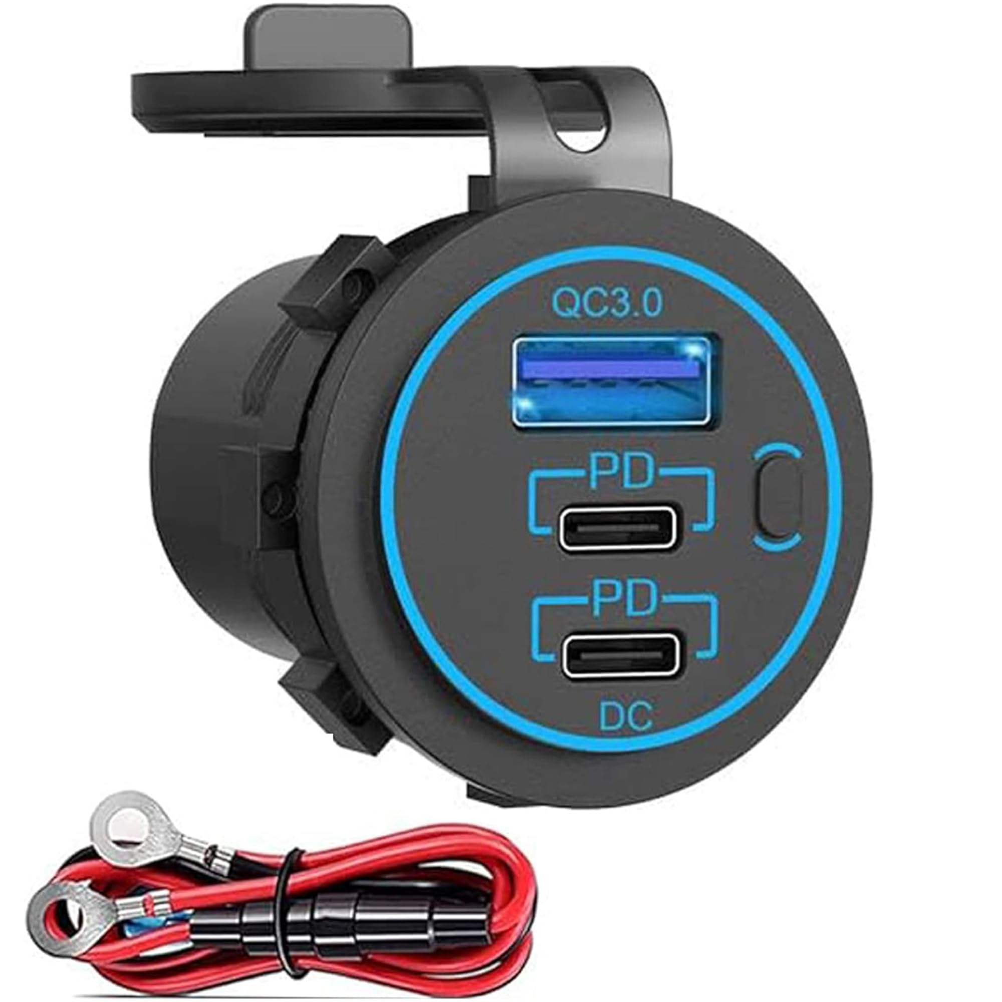 Photo 1 of 12v usb charger, PD 20W USB-C Power Socket and 18W QC3.0 Socket Waterproof Power Outlet 12V/24V with Power Switch 12V USB C Outlet for Car Golf Cart Boat Marine Bus Truck RV Marine Motorcycle etc.