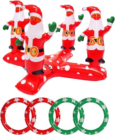 HONGCI Inflatable Santa Toss Game with 4 Rings - Xmas Party Fun for Kids Adults