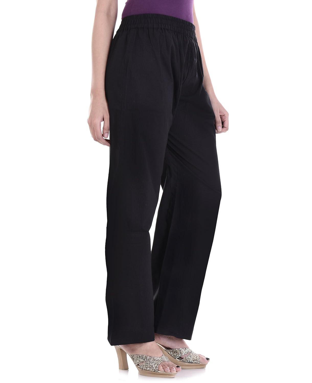 palakh women's cotton solid palazzo trouser (black)