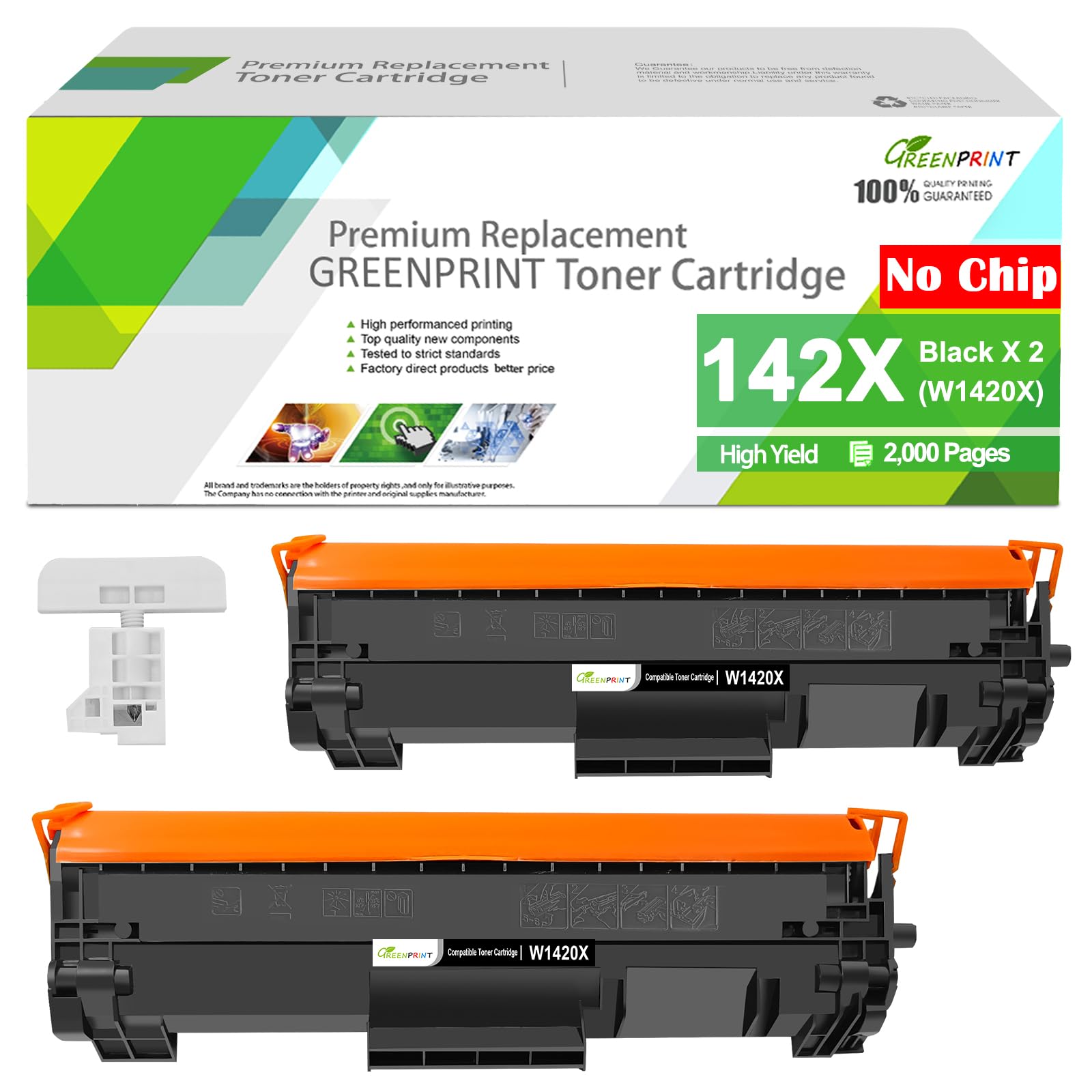 2 Pack Compatible 142X W1420X Toner Cartridges [ NO CHIP, With Special Tool ] High Yield 2000 Pages for H P W1420A M110 M110w M139 M140 M140w【Can't Work with H P + Printer Model End with ''e'' 】