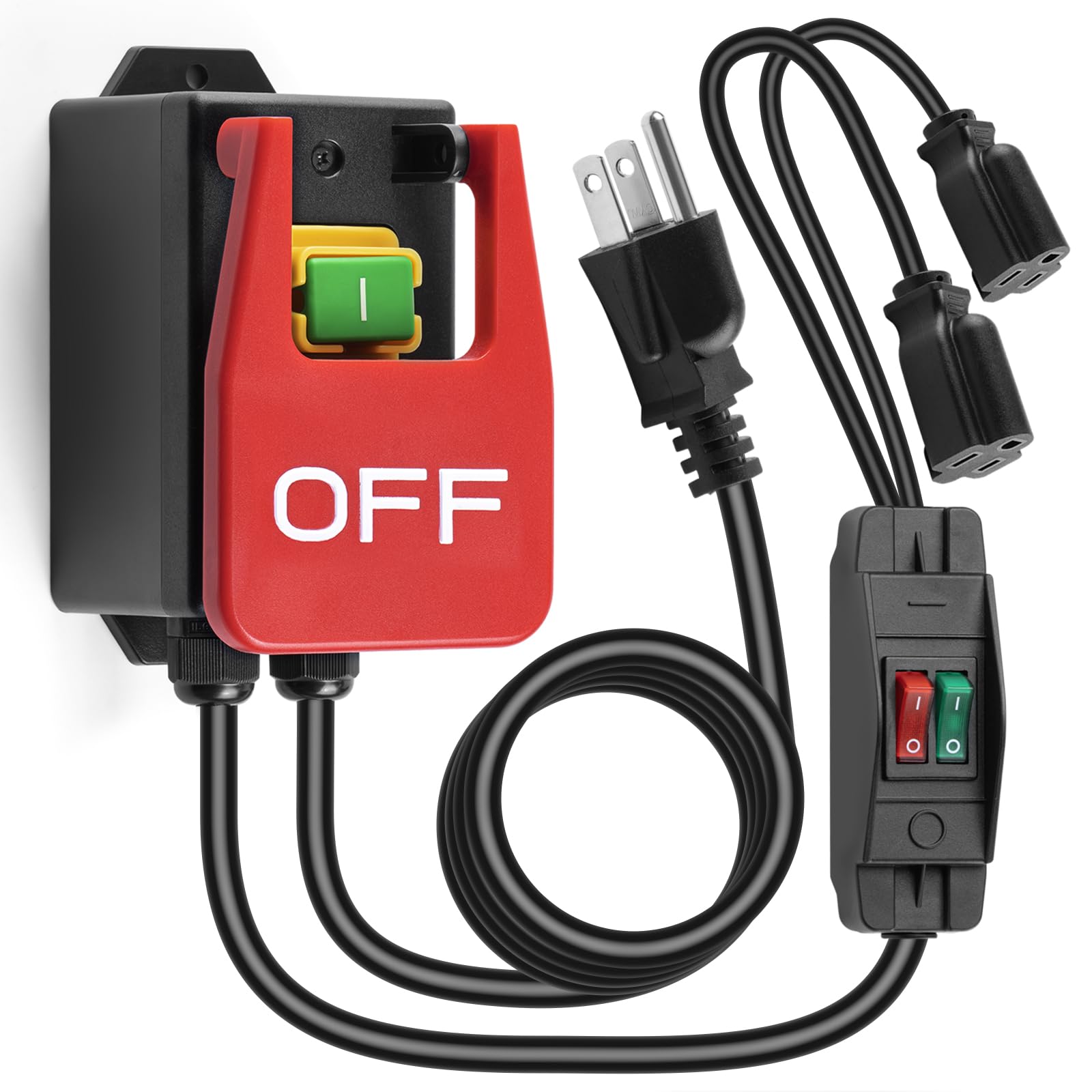 Photo 1 of 110V Single Phase Safety Switch, Ortis Router Table Switch with 2 Female Plugs and Independent ON/Off Switches, Large Emergency Stop Paddle, Designed for Table Saws and Workshop Tools