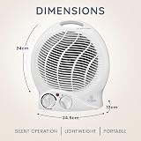 CUQOO 2KW Fan Heater and Cooler with Thermostat 2 Heat Settings White view 3