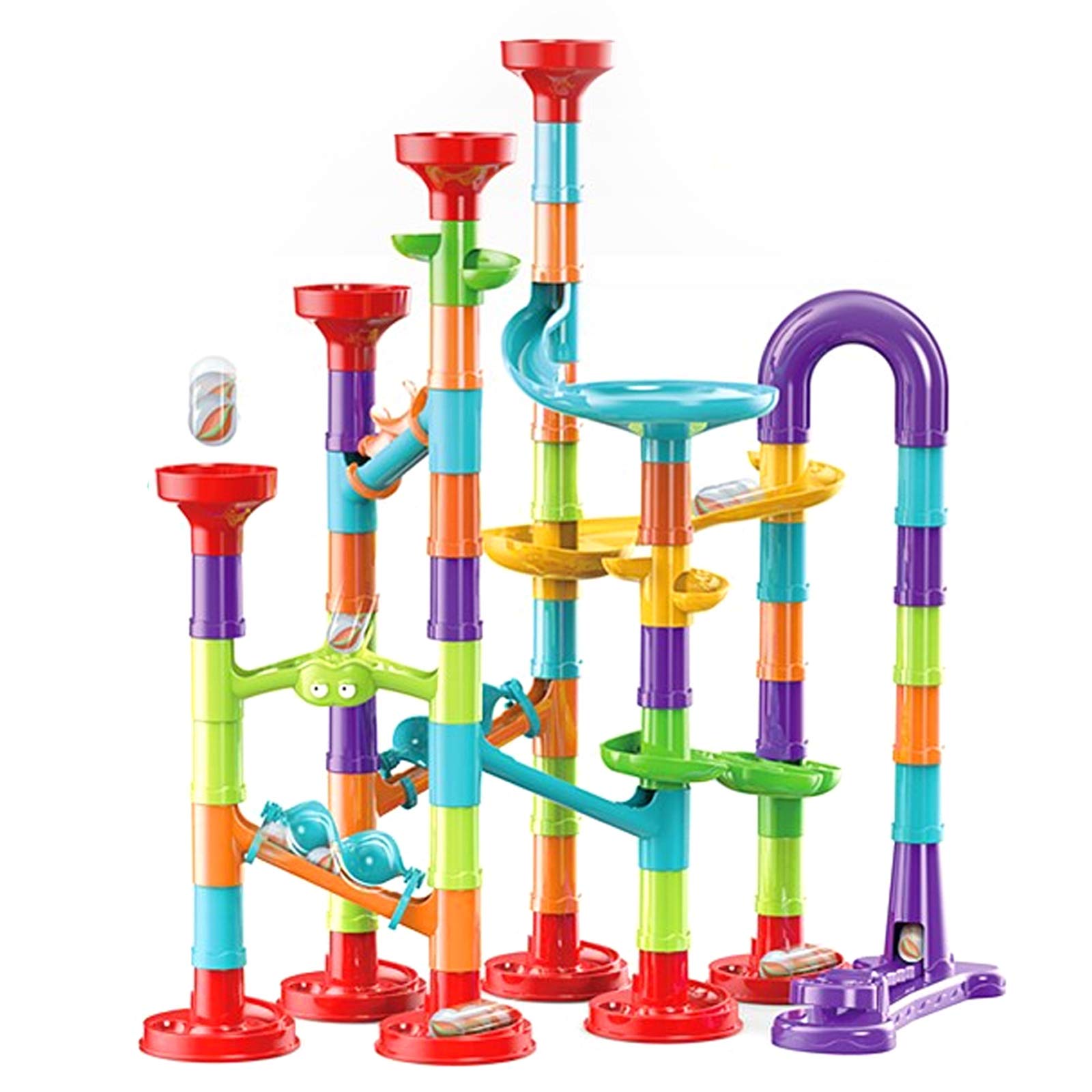 93Pcs Marble Run Set Building Blocks,Marble Maze Coaster Construction Track Game with 30 Glass Marbles for Kids,Girls,Birthday Gifts
