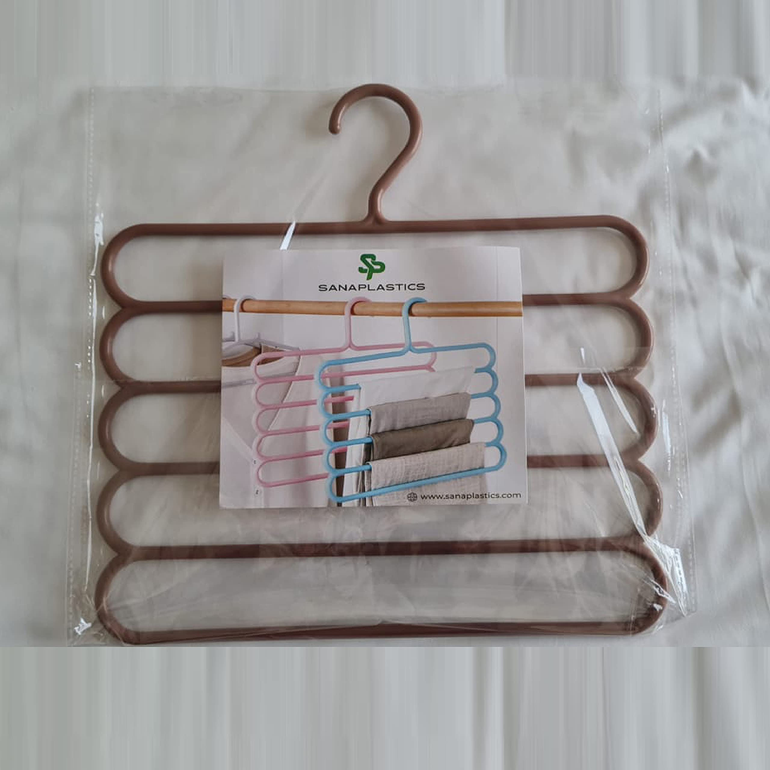 Durable Sana Plastics Multilayer, Multipurpose, 5 Layer Clothes Hanger, Closet Organizer for Pants, Jeans, Trouser, Tie, Skirt, Scarf, Abaya, Towel, Shawl (Brown), 13''