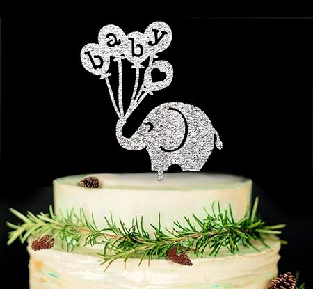 Amazon Com Baby Elephant Cake Topper Baby Shower Cake Topper Gender Reveal Party Decorations Silver Toys Games