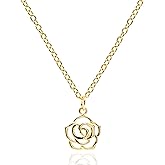 MUSEQVE Dainty Simple Rose Pendant Necklace for Women • 14K Gold Plated Open Rose Outline Flower Nature Jewelry • Mothers Day Gifts Minimalist Bridesmaid Necklaces [RSN]