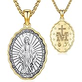 Thanches Virgin Mary Miraculous Medal Catholic Necklace for Men Women, 925 Sterling Silver Patron Saint of Faith and Divine Oval Medal Pendant Amulet Religious Jewelry Gifts