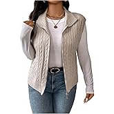Floerns Women's Plus Size Mock Neck Zip Up Sweater Vests Sleeveless Cable Knit Cardigans