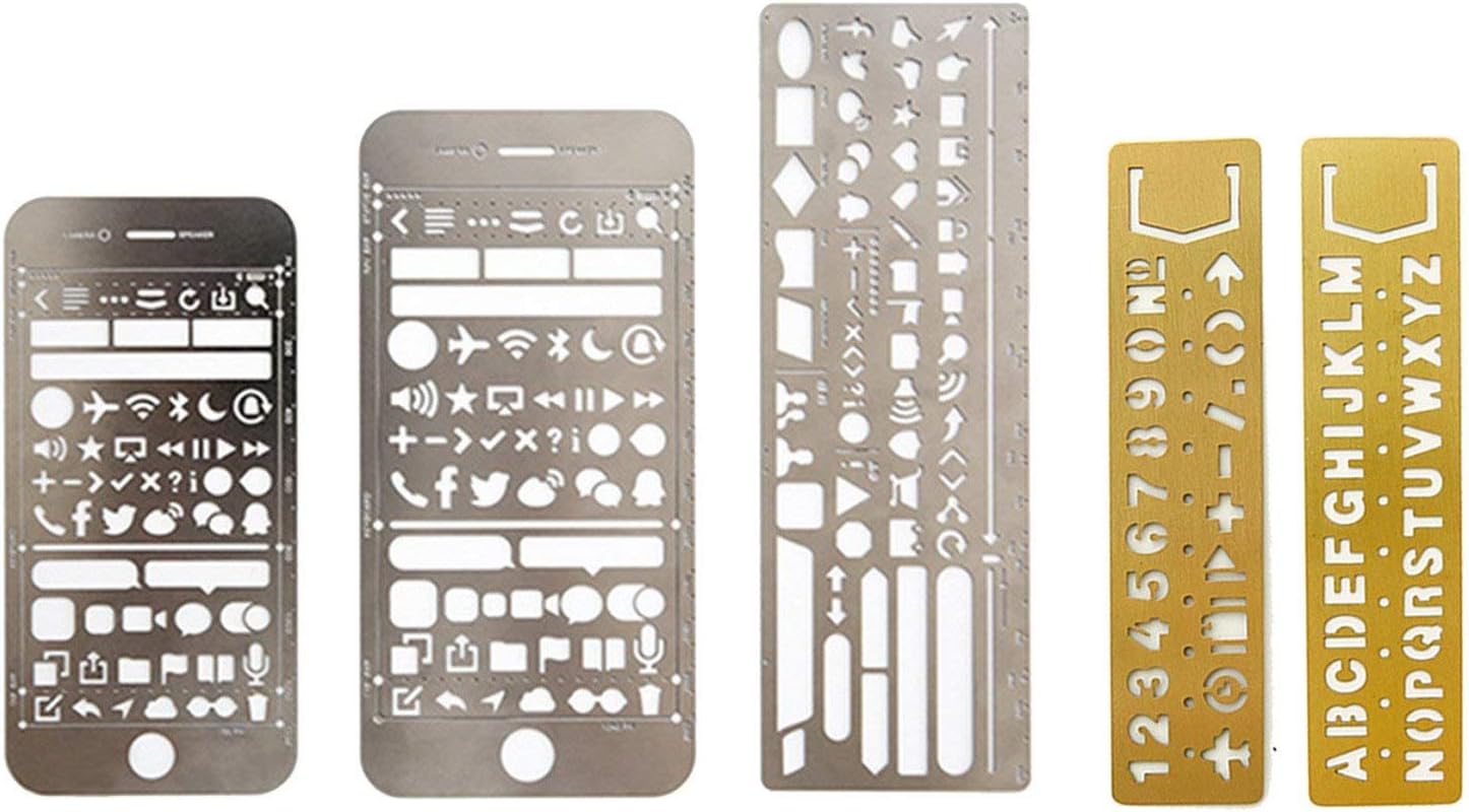 Magnetic 5 PCS 5 Style Portable Metal Multi Functional Drawing Template Ruler Stencil for Agenda Planner Journal Scrapbook Schedule Book Diary