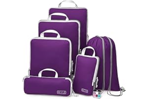 OlarHike 6 Set Compression Packing Cubes for Suitcases,Travel Essentials, Lightweight Luggage Travel Organizer Bags, Expandable Travel Cubes for Carry-on Suitcases (Purple)