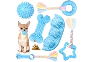Petcare 6 Pack Puppy Chew Toys - Blue, Soft Rubber Rope & Bone Ball Teething Toys for Small Dogs & Puppies, Including Yorkie