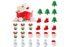 Ercadio 25 Pack Resin Cupcake Toppers Santa Claus Snowman Christmas Tree Picks for Christmas Birthday Decor