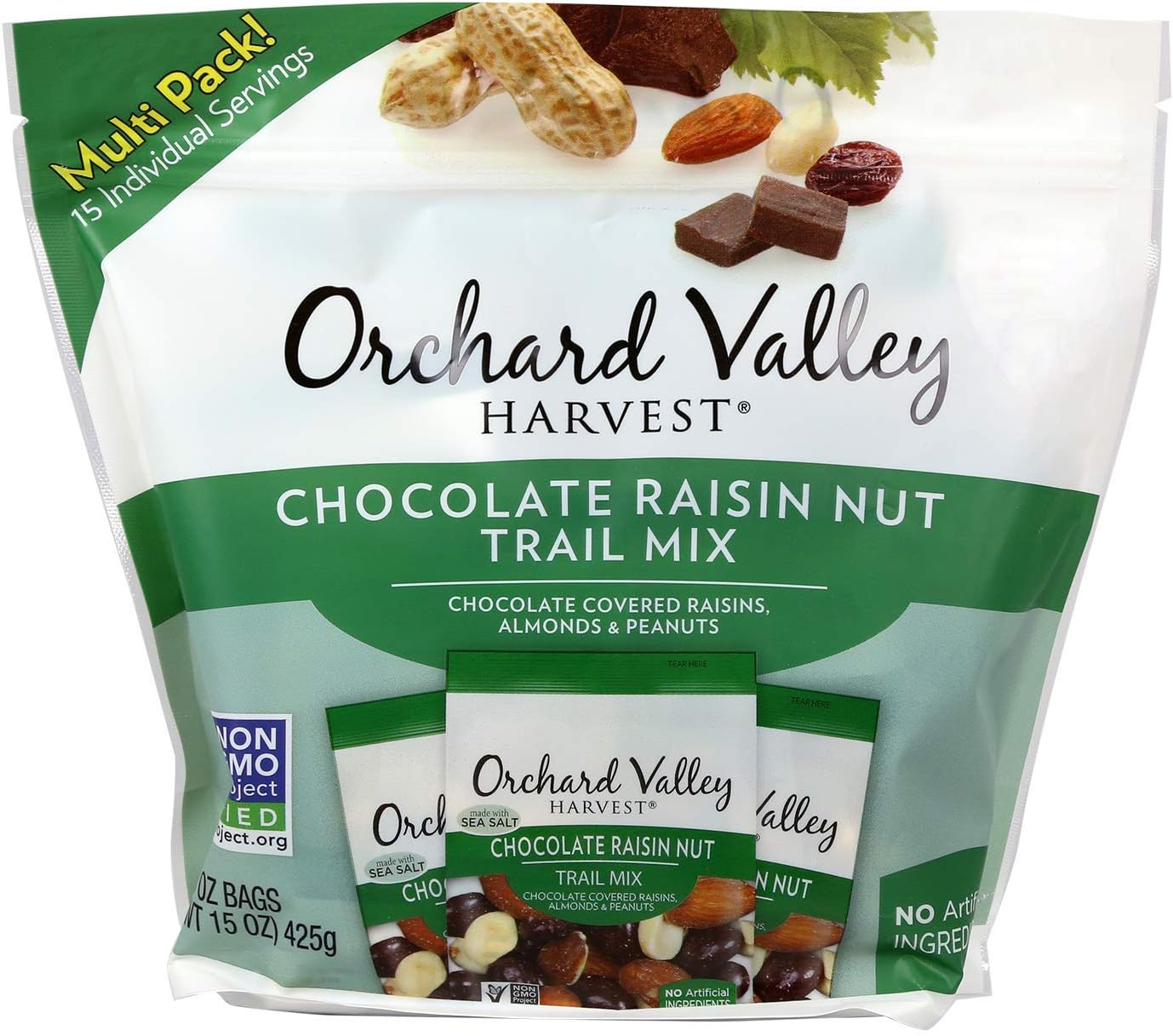 Orchard Valley Harvest Snack Packs - Chocolate Raisin Nut Mix - 15 Ct. Mix Multi Pack Trail Mix, Mixed Nuts, Non-GMO Project Verified, No Artificial Ingredients,15 ounces (15 Individual Packs)