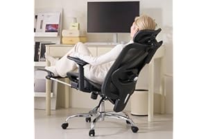 DFLIVE Ergonomic Office Chair, SGS Certified Class 4 Gas Cylinder, 400 LBS Capacity, Retractable Footrest, Adjustable Lumbar Support, Breathable Mesh（Black and Grey）