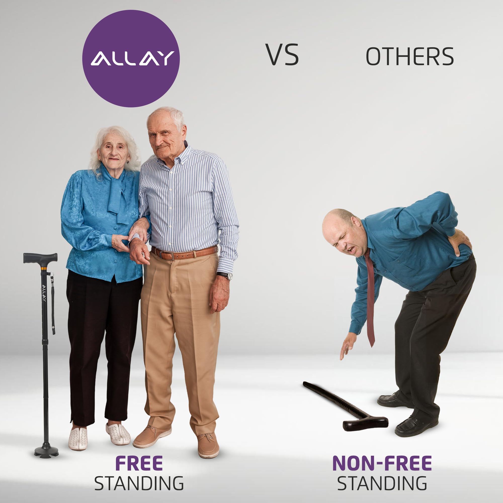Allay Walking Cane for Men & Women - Foldable, Adjustable, Collapsible Walking Canes for Seniors Balance, Free Standing, Pivot Tip, Heavy Duty, with Travel Bag | Walking Sticks for Seniors & Adults