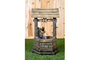 Hi-Line Gift Ltd Fountain- Wishing Well with Pouring Bucket & LED Light