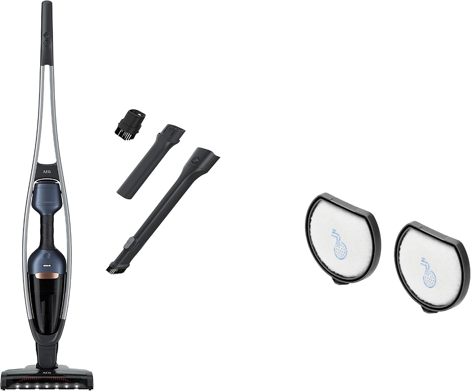 AEG QX9-1-50IB 2in1 Akku-Staubsauger + AEF167 Filterset (beutellos, inkl. Zubehörset, bis zu 55 Min. Laufzeit, freistehend, 180° Drehgelenk, LED-Frontlichter, leise, 2 waschbare Vormotorfilter)