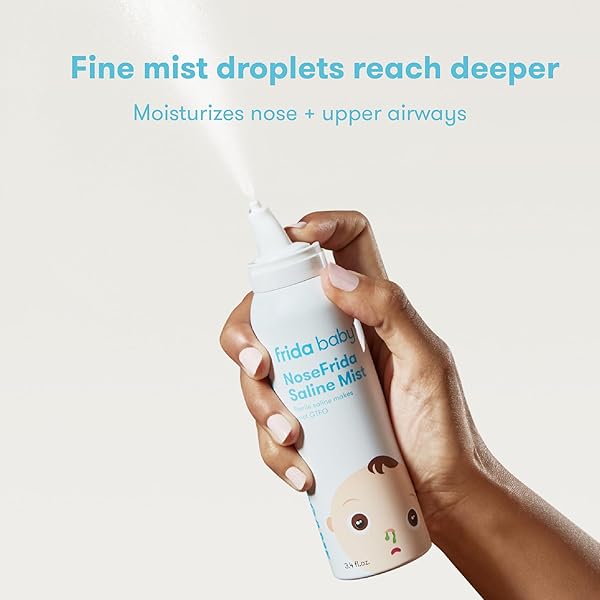 FRIDA BABY NOSEFRIDA SALINE MIST SPRAY, BABY SALINE NASAL SPRAY DECONGESTANT FOR ALLERGY RELIEF AND CONGESTION RELIEF TO SOFTEN NASAL PASSAGES, 3.4 FL.OZ.