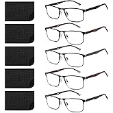 ORANZI 5 pack Business Style Reading Glasses Men - Blue Light Blocking Metal Frame Spring Hinge Durable Readers for Men Women