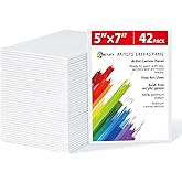 Simetufy 42 Pack 5x7 Inch Small Canvas Boards for Painting, 8oz Pre-Primed Flat Canvas Panels, Acid-Free 100% Cotton for Acrylics Oil Watercolor Paints