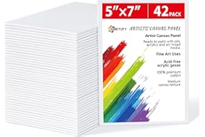Simetufy 42 Pack 5x7 Inch Small Canvas Boards for Painting, 8oz Pre-Primed Flat Canvas Panels, Acid-Free 100% Cotton for Acrylics Oil Watercolor Paints