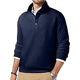 Dokotoo Men Quilted Sweatshirts for Men Quarter Button Pullover Sweater Casual Mock Neck Thermal Fleece Pullover Sweatshirt