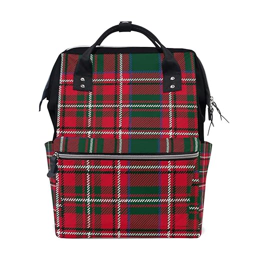 Wickeltasche mit weihnachtlichem Karomuster, Rot/Grün, Vintage-Stil