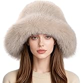Regilt Women’s Fuzzy Faux Fur Bucket Hat Winter Warm Furry Hat Wide Brim Fisherman Cap
