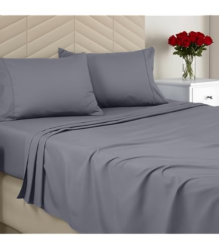 Parure De Lit 6 Pièces Queen Size - Draps Luxe Doux Comme Soie, Microfibre Double Brossée, Poches Profondes 40 Cm, Oeko-TEX - Respirant & Infroissable