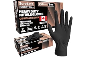 SURESAFE 7 Mil Nitrile Gloves, Heavy-Duty, Latex-Free Black Gloves Disposable for Industrial Use, Mechanical Work