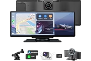 VERALADY 10.26" HD Wireless Android & Carplay Screen for Car, Portable Touchscreen Car Stereo with 4K Dash Cam, 1080P Backup Camera, Bluetooth, AUX/FM, Siri, Mirror Link, GPS Navigation