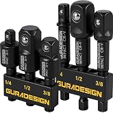 GURADESIGN Impact Socket Adapter Set, 6-Piece 3" Extension Bit With Holder, 1/4", 3/8", and 1/2" impact socket adapter &amp; Universal Joints drill socket adapter