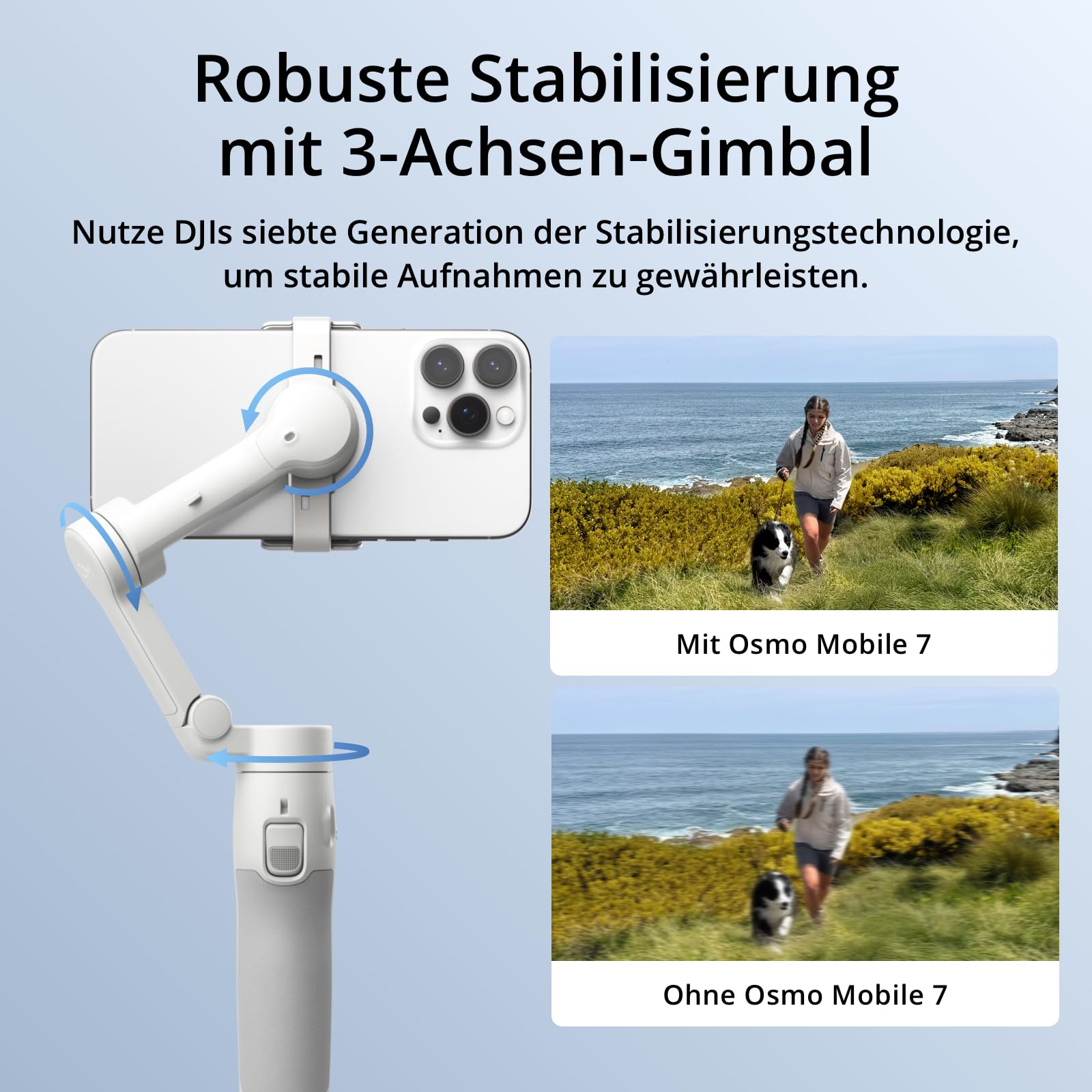 DJI Osmo Mobile 7 Gimbal-Stabilisator für iPhone, Android, integriertes Stativ, Ultraleicht, 3-Achsen-Smartphone-Gimbal, ActiveTrack 7.0, ShotGuides, EIN-klick-Bearbeitung, 10 Std. Nutzung 2
