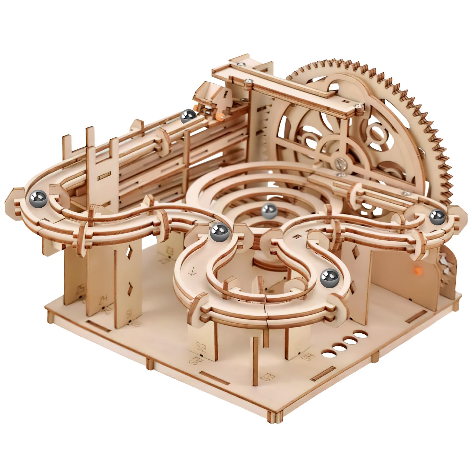 HOTUT Wooden Marble Run, Mechanical Model Building Kit, Hand Cranked Marble Run Set, Self Assembly Creative Kit for Teens and Adults — image 1